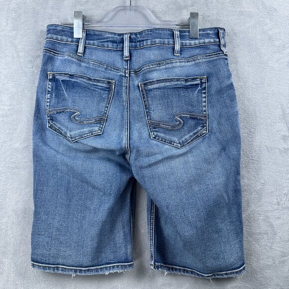 Silver Jeans Avery Bermuda Shorts Womens Size W32/L9 Distressed High Rise Blue - Picture 2 of 10